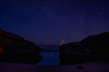 Long exposure view of shooting stars from Anse bouteille in Rodrigues island at night