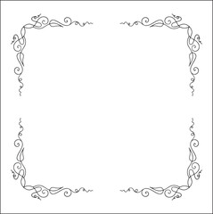 Elegant black and white ornamental frame, decorative border, corners for greeting cards, banners, business cards, invitations, menus. Isolated vector illustration.   © Olha