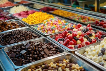 Ice Cream Topping Selection at Local Shop: Chocolate Bars, Snacks, and More on Grocery Store Shelves