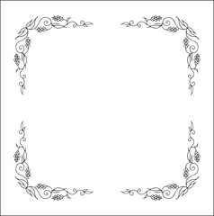 Elegant black and white vegetal ornamental frame, decorative border, corners for greeting cards, banners, business cards, invitations, menus. Isolated vector illustration.	

