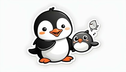 A Playful Penguin With A Fish Friend Sticker Pl
