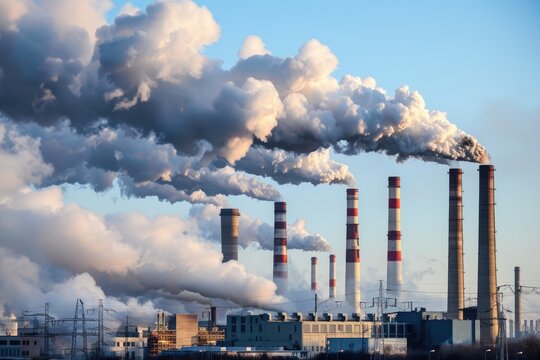 Pollution from Coal Fossil Fuel Power Plant Smokestacks: Carbon Emission and Environmental Impact