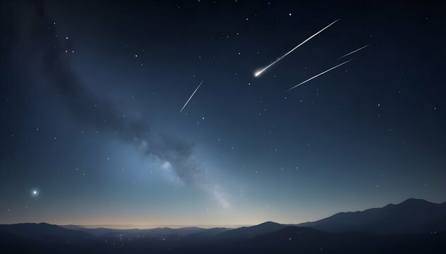 Dreamy Celestial Night Sky With A Meteor Shower A