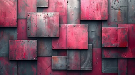 Artistic wall of brick rectangles in red and gray creating a symmetrical pattern - obrazy, fototapety, plakaty