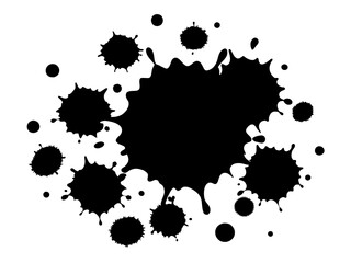 Black ink splashes isolated on white background.