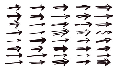 Strikethroughs and scribbles. 40 randomly drawn squiggles and doodles. Vector set of handwritten arrows