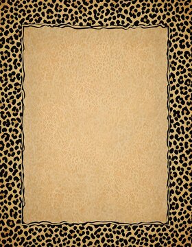 leopard print border on weathered paper, vintage, retro