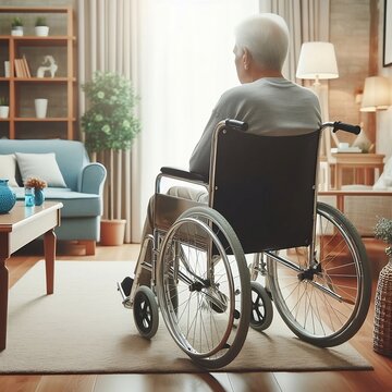 Empty wheelchair parked in nursing home. for senior or disabled assistance in living room at home created with generative ai	