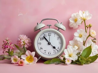 clock and flowers
