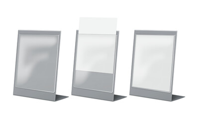 L-shaped clear acrylic sign pocket vector mock-up. Table tent mockup. Countertop pop information display stand template