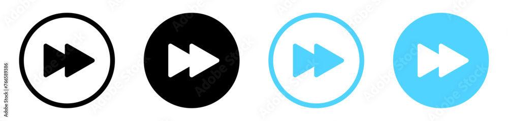 Poster fast player icon, fast forward circle with two arrows icon symbol button in filled, line, outline for apps and website