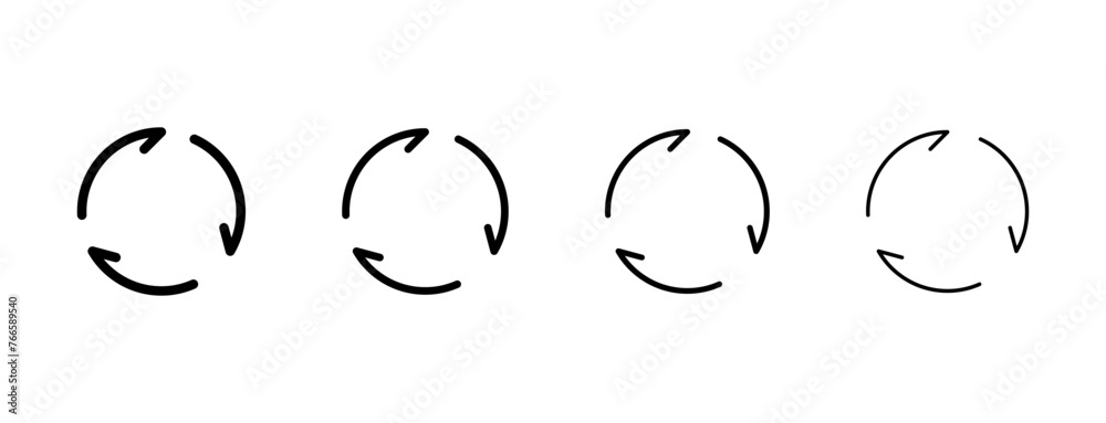 Fototapete Refresh icon set. Arrow rotation circle. Sync repeat and reload arrow icon. Recycling, recycle icon with three arrows
