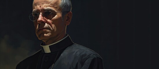 A painting depicting a priest wearing glasses and a black shirt for a professional and dignified look - obrazy, fototapety, plakaty