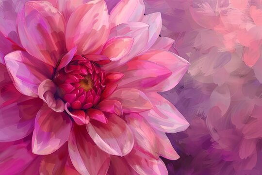 Macro pink dahlia flower closeup, floral illustration, digital painting