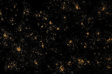 Ginger root powder scattered, isolated on black, top view
