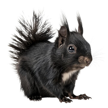 Black squirrel isolated on white or transparent background