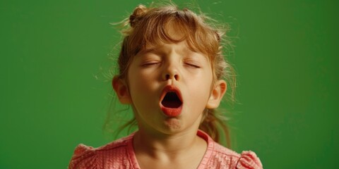 A young girl with her eyes closed and mouth wide open. Suitable for various concepts and designs