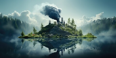 Environmental Crisis: Nature Suffocated by CO2 Pollution. Urgent Call to Action for a Sustainable Future. Conceptual Photography. - obrazy, fototapety, plakaty