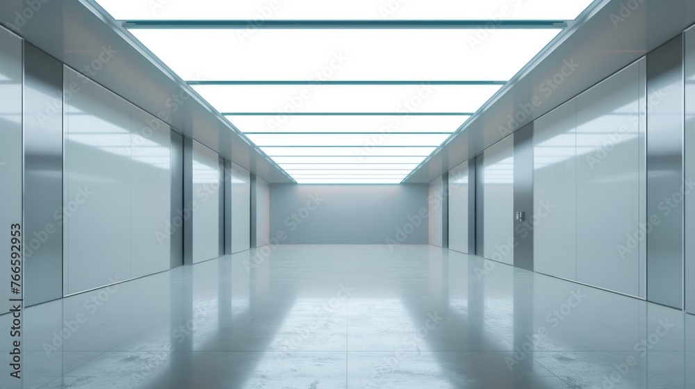 Poster a long hallway with a skylight, perfect for architectural design projects
