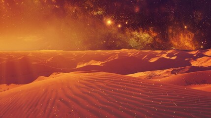 A serene desert landscape with a beautiful star-filled sky. Perfect for nature or travel designs - obrazy, fototapety, plakaty