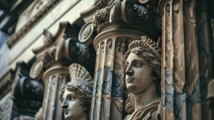 Detailed view of statues on a building, perfect for architectural projects - obrazy, fototapety, plakaty
