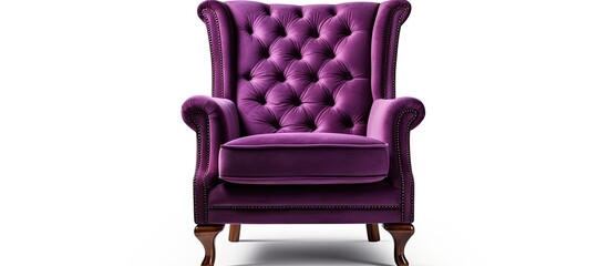 Obraz premium The image features a chair with a regal purple hue, elegant buttoned back, and sturdy wooden legs