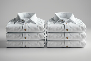 Stacks of folded crisp white shirts isolated on a white background. Concept of professional attire. Generative Ai.