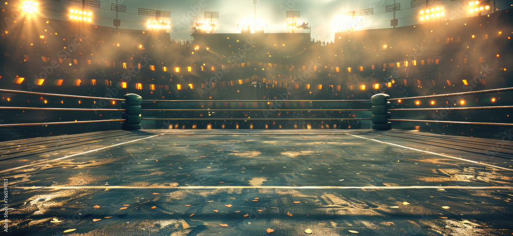 Aufkleber empty boxing ring with the crowd. generative ai.