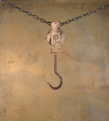 industrial iron hook on gray background