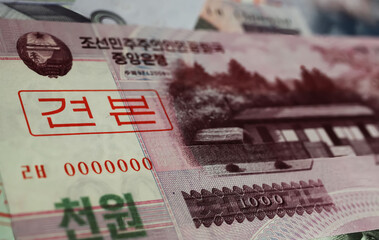 Closeup of old currency North Korean Won banknote