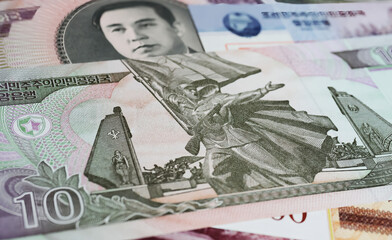 Closeup of old currency North Korean Won banknote