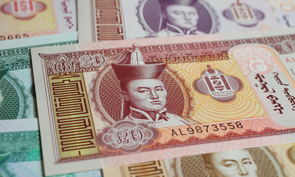 Closeup of old currency Mongolia  tugrik banknote with portrait of state founding member Damdin Sukhbaatar