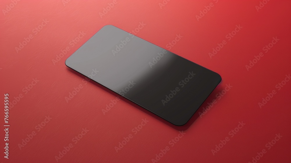 Poster A modern black cell phone resting on a vibrant red surface. Suitable for technology and communication concepts