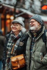 Fototapeta premium A man and a woman walking together on a city street. Suitable for lifestyle and urban themes