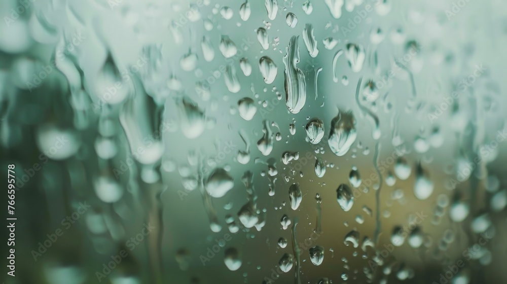 Poster close up of water droplets on a window. suitable for weather or nature concepts