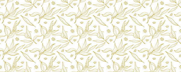seamless pattern with golden leaves. Vector abstract nature illustration.