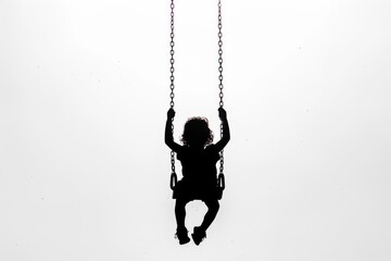 A young girl happily swinging on a swing, perfect for playground or childhood themes - obrazy, fototapety, plakaty