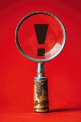 A close up of a magnifying glass on a red surface. Ideal for scientific or detective themed projects