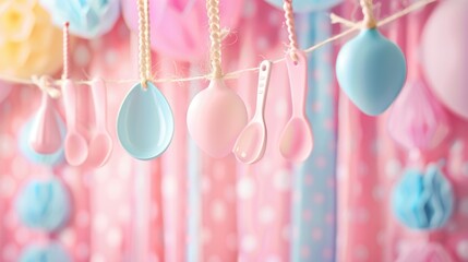 Collection of spoons hanging on a string, perfect for kitchen or cooking concepts