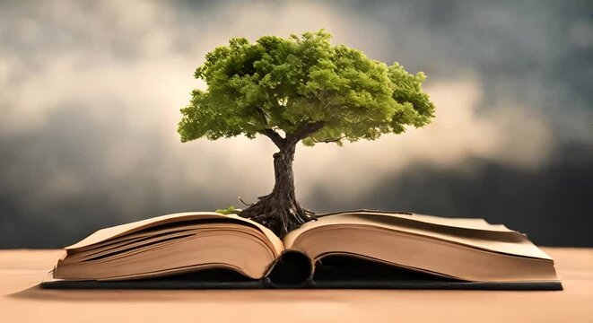 Tree growing from a book.