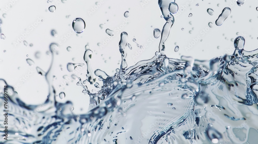 Poster Close up of water splashing on white surface. Suitable for various design projects