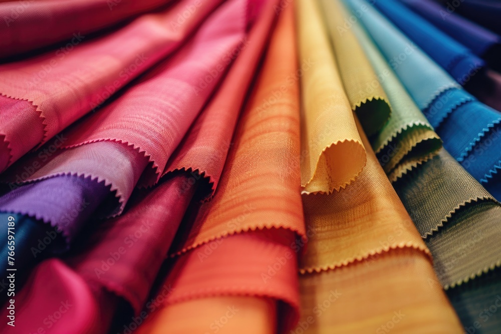 Poster close up of various colored fabric swatches, suitable for textile design projects