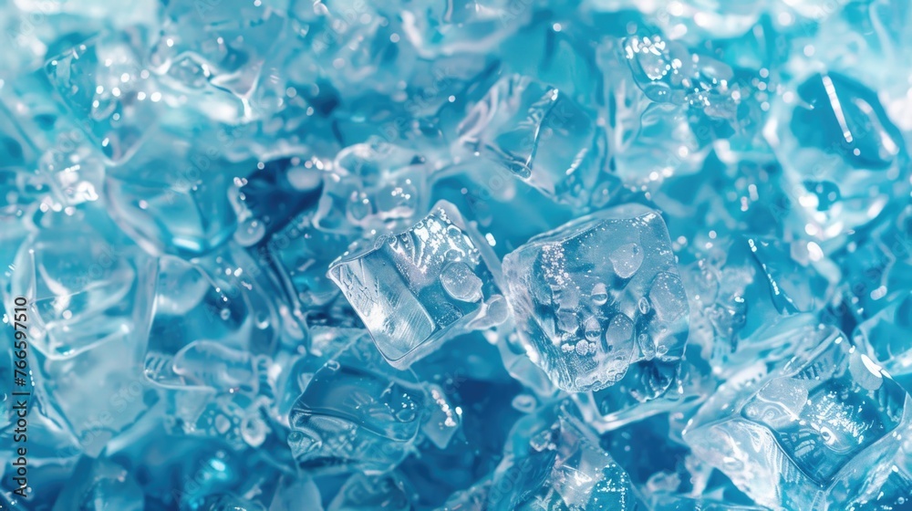 Poster a pile of ice cubes on a table, suitable for various concepts and designs