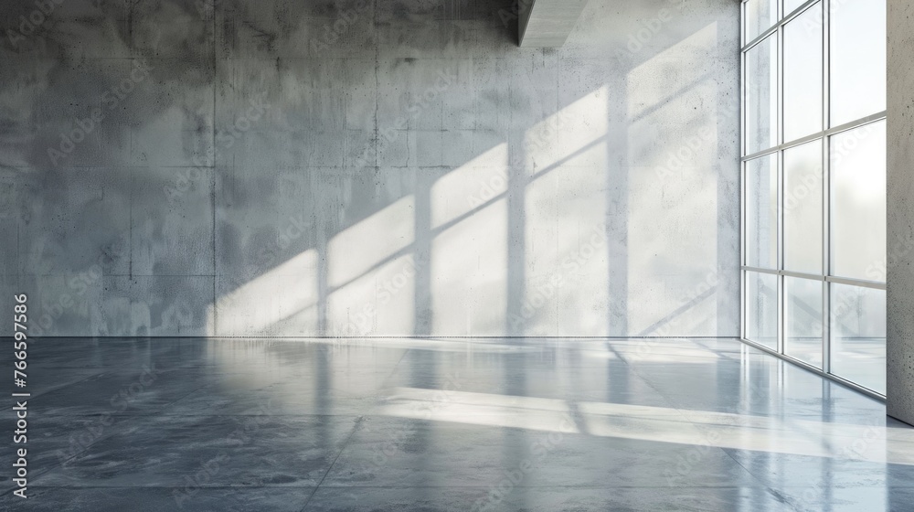 Aufkleber An empty room with large windows and a concrete wall. Suitable for interior design concepts
