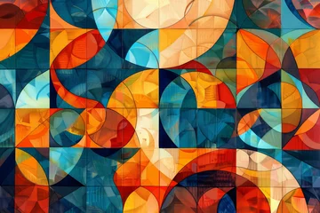Papier Peint photo autocollant Style bohème An abstract background inspired by the vibrant colors and intricate patterns of Spanish tile work.