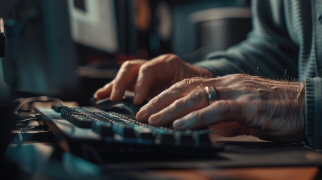 Close up of a person typing on a keyboard, suitable for technology concepts