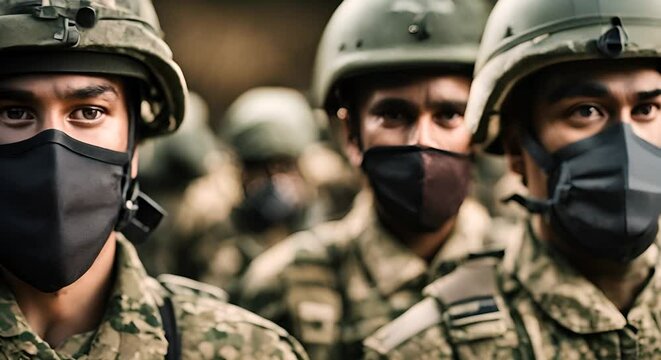 Soldiers with protective masks.