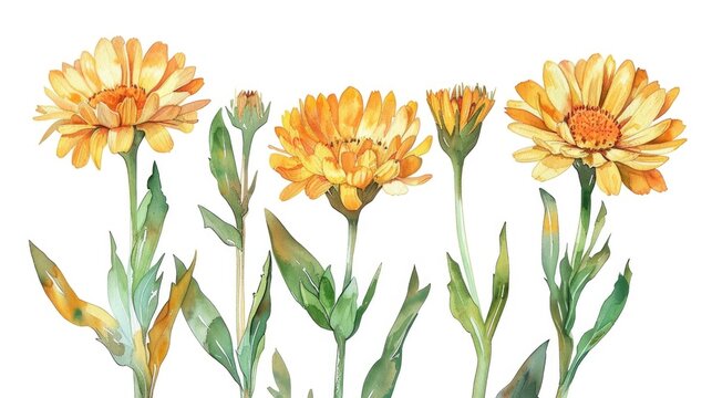 Beautiful watercolor painting of yellow flowers on a white background. Perfect for home decor or greeting cards