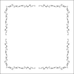 Elegant black and white vegetal ornamental frame, decorative border, corners for greeting cards, banners, business cards, invitations, menus. Isolated vector illustration.	
