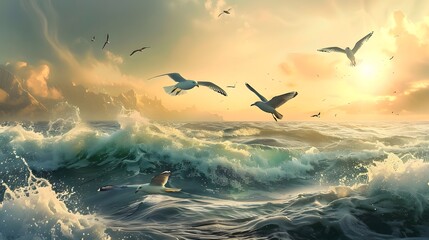 Arte digital of birds flying over sea
